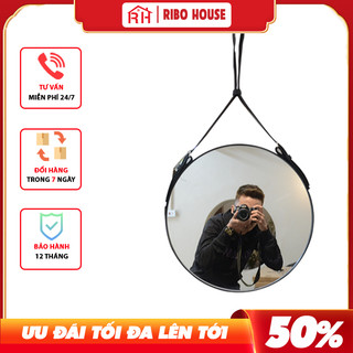 Gương treo tường dây da RIBO HOUSE mặt kính cường lực đường kính 60cm nội thất trang trí decor nhà cửa RIBO119