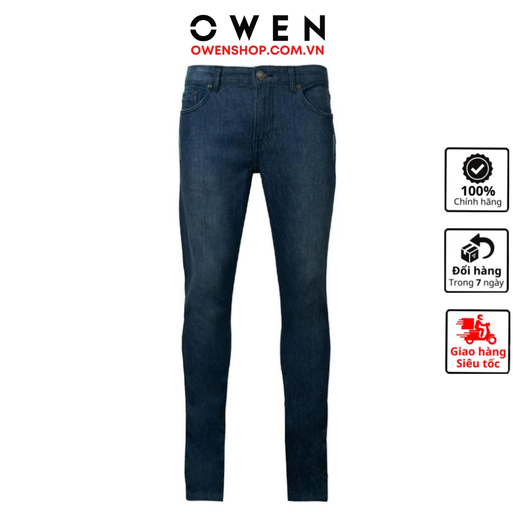 Quần jean nam cao cấp chính hãng Owen QJSL220285 màu xám đậm vải bò denim cotton bền đàn hồi tốt dáng slim fit ống côn