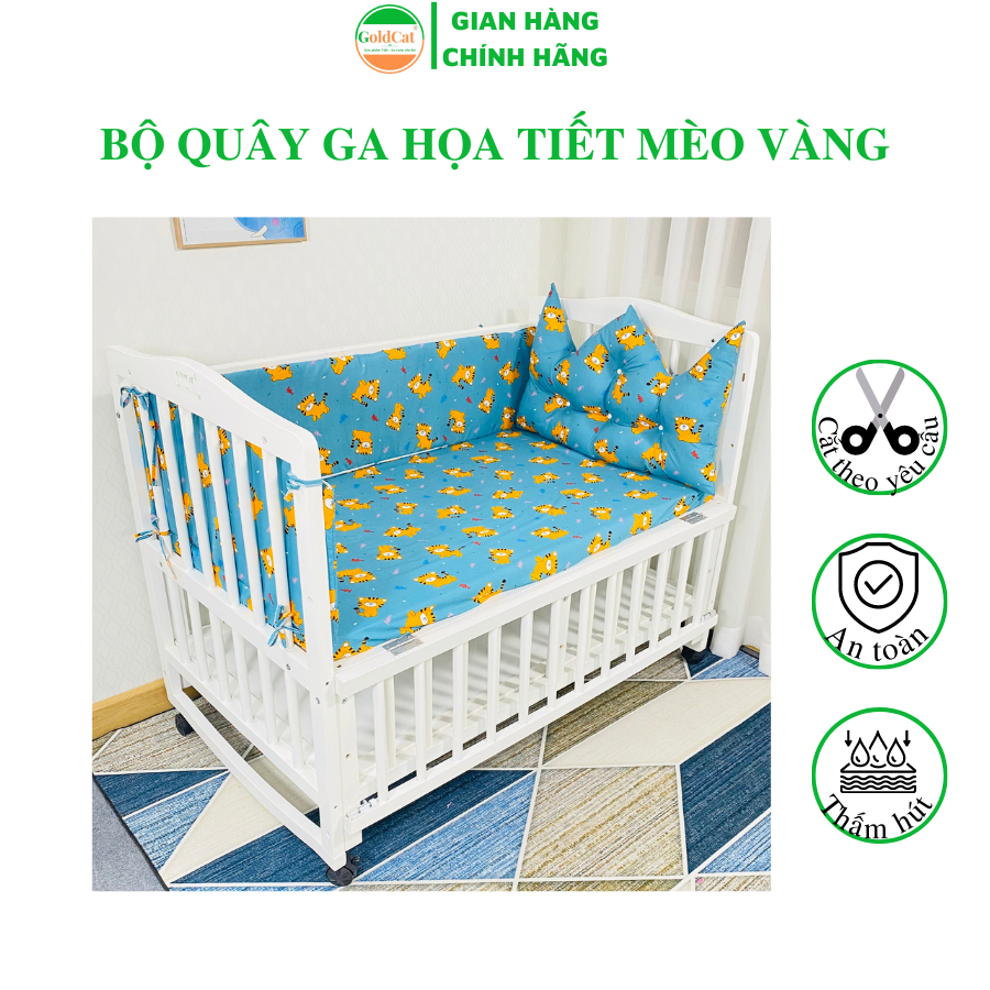 Bộ Quây Cũi Kèm Ga Vải GOLDCAT Họa Tiết Mèo Vàng Chất Liệu Mềm Mịn, Đường May Tỉ Mỉ, Dùng Cho Mọi Loại Cũi