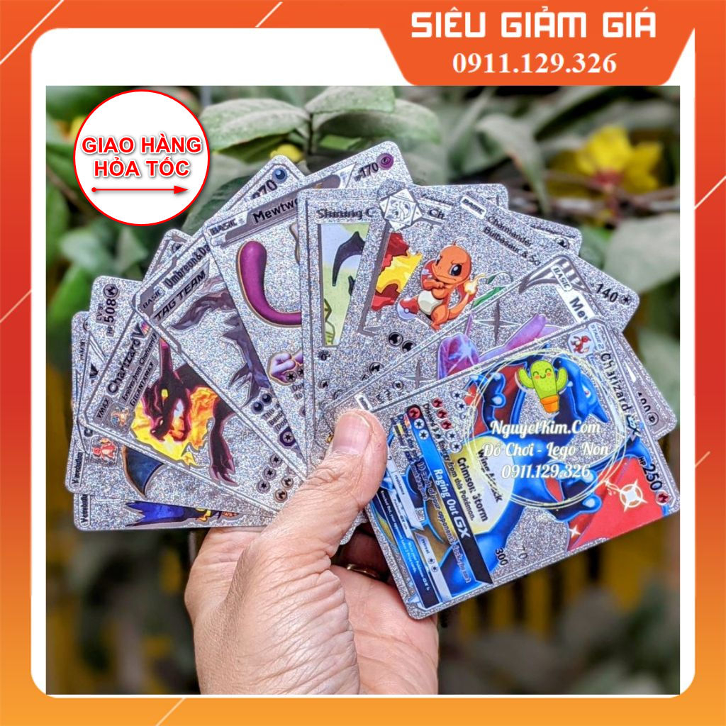 Túi 10 Thẻ Bài Pokemon Vip Cao Cấp Loại Màu Bạc Ánh Kim Vmax GX- Đồ Chơi Sưu Tập