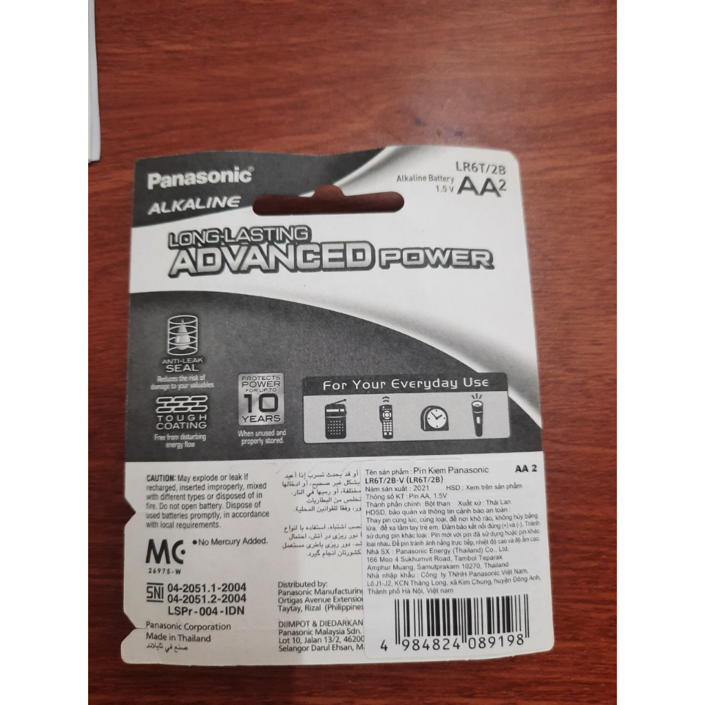 Pin alkaline AA Panasonic LR6T/2B Đỏ 1,5V Vỉ 2 viên Made in ThaiLand