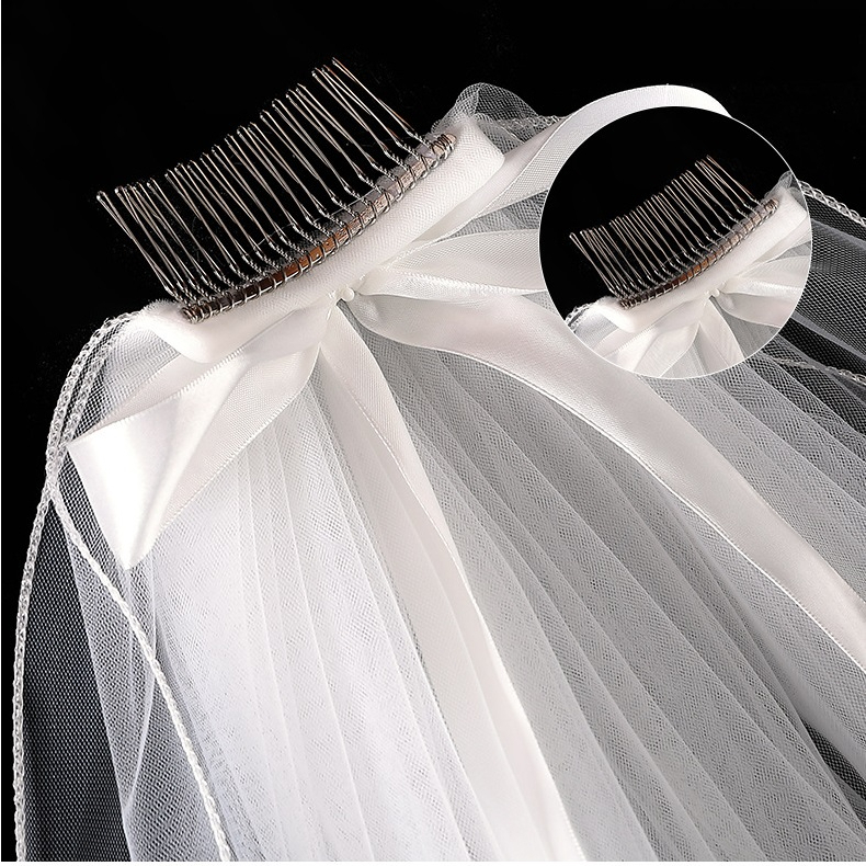 VL05-NV_Voan lúp cô dâu, khăn voan cài tóc đội đầu cô dâu 2 lớp có viền gợn sóng và cột nơ 45*60cm