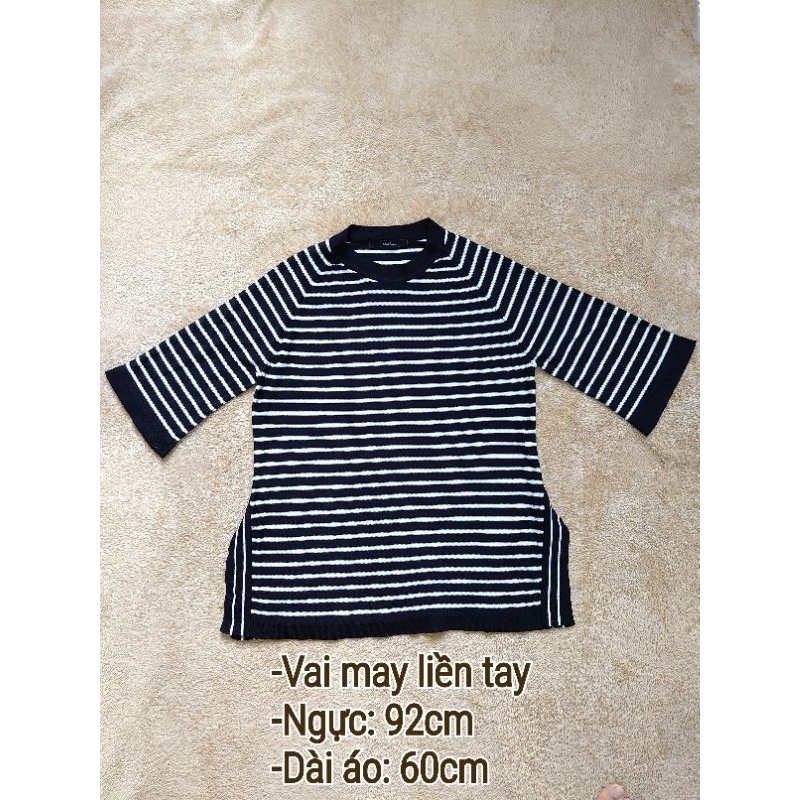 Áo len mông tơ ghi màu đen kẻ sọc ngang tay lỡ đến khủyu tay - Secondhand - 2hand - Used goods