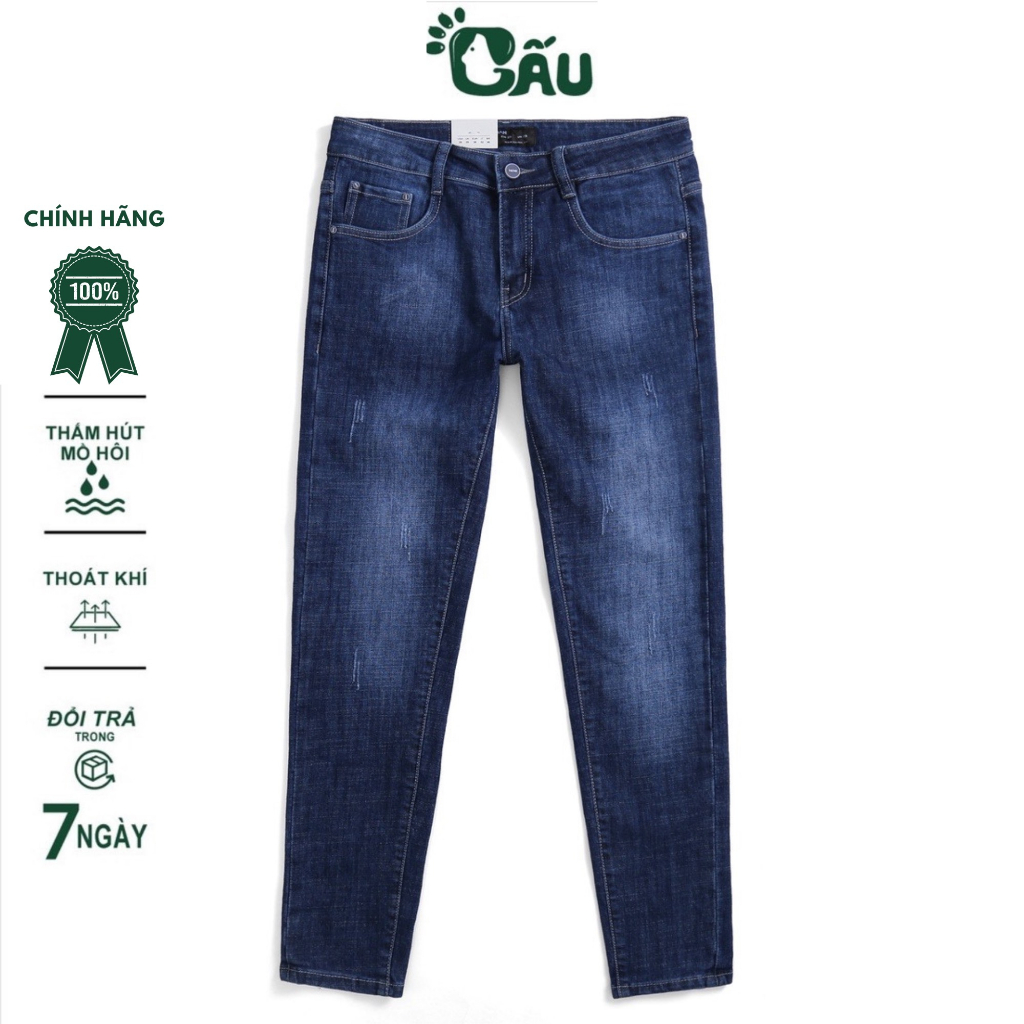 Quần jean nam Gấu 194 wass kiểu vải jeans co dãn, dày dặn form slimfit  - Xanh Đậm 252 - 001