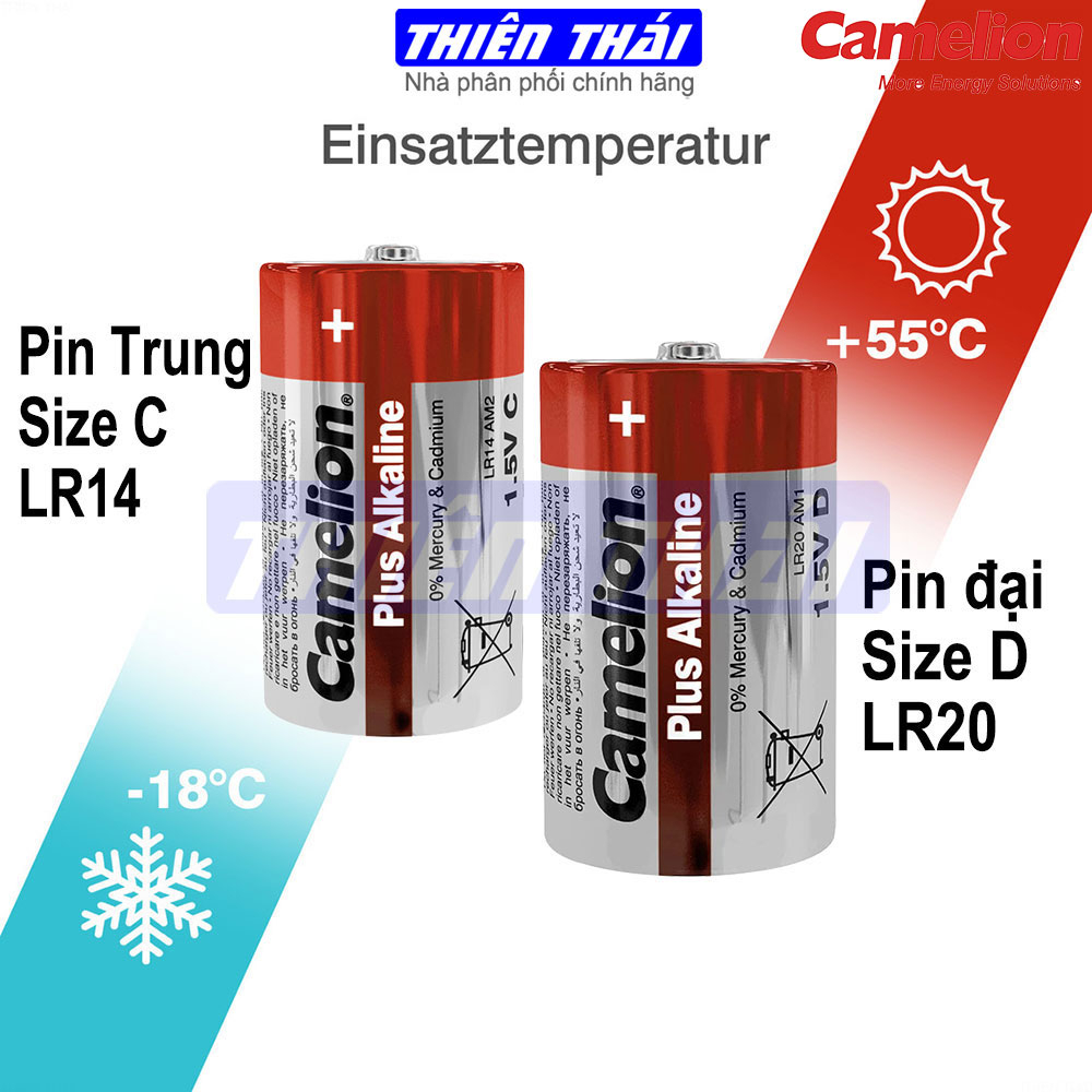 Pin đại pin trung Camelion LR20,LR14,pin kiềm1.5V.pin bếp gas Âm,dùng cho Đèn Pin, đài radio.