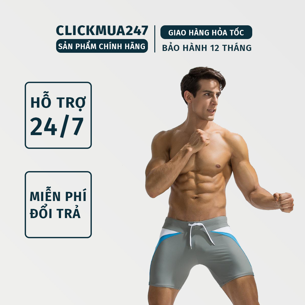 Quần bơi nam Boxer YESURE DEENYT xám Chất liệu Superfine polyester cao cấp Tặng kèm nón bơi + bịt tai silicone
