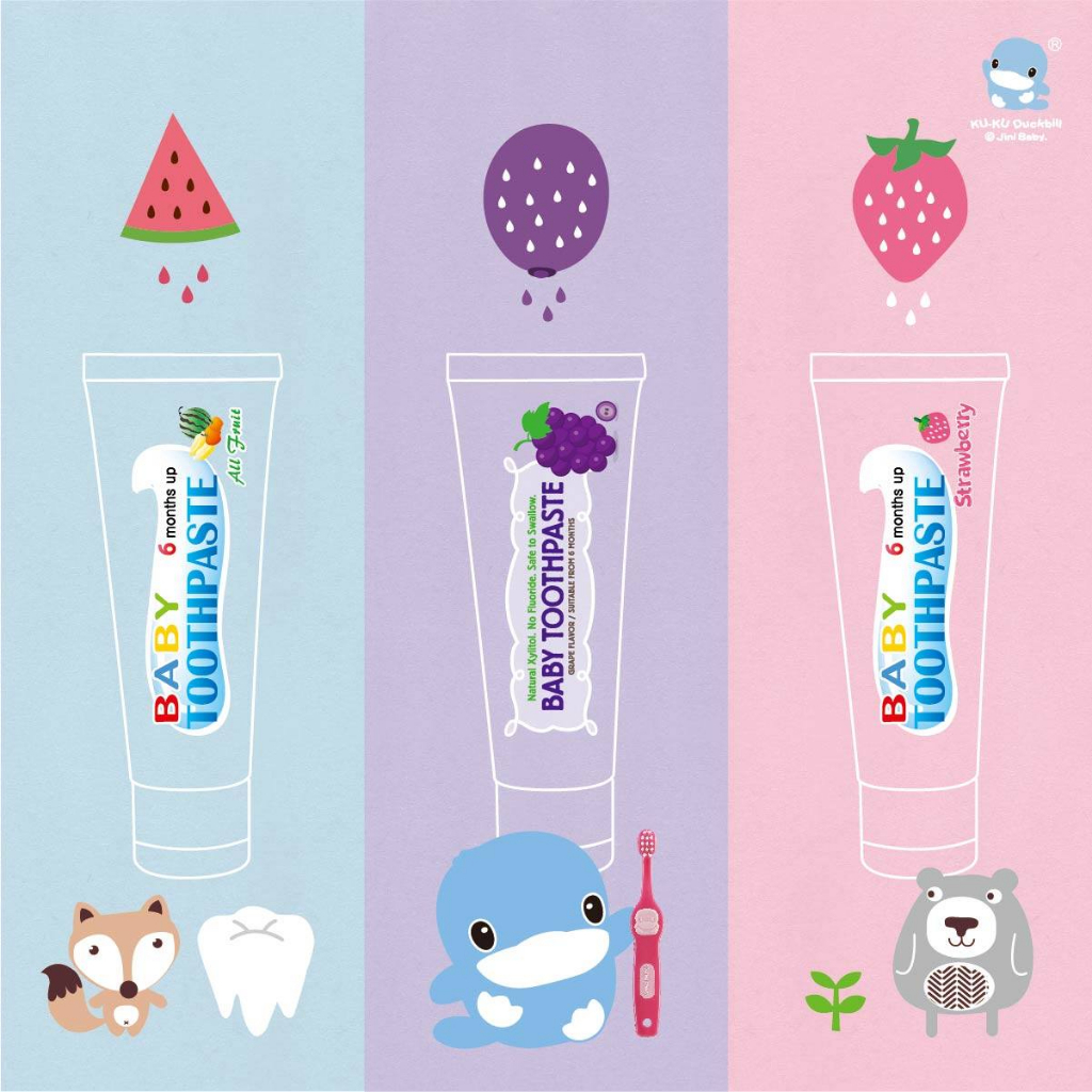 Kem đánh răng Kuku - Kem đánh răng cho bé có thể nuốt được Kuku 3 hương vị nho dâu trái cây