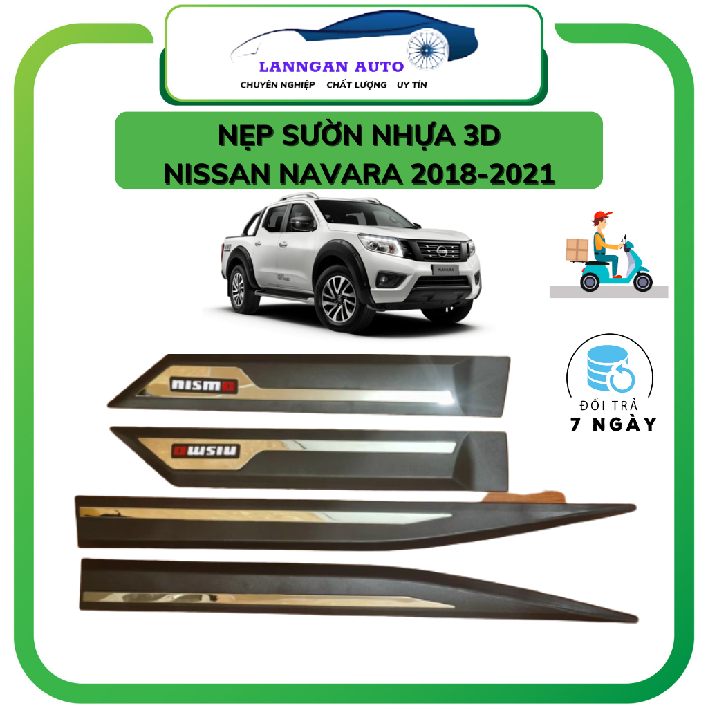 Nẹp Sườn xe Nissan Navara 2016-2021, NHỰA ĐEN ABS 3D mẫu mới nhất thể thao cá tính