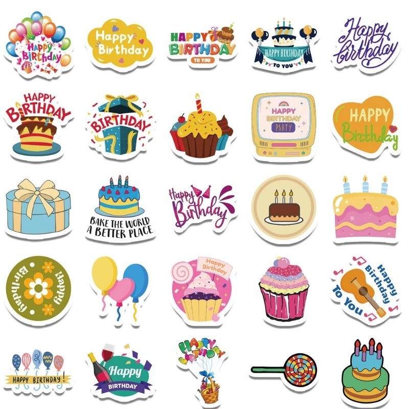 Set combo miếng dán sticker Happy Birthday chúc mừng sinh nhật dán nón mũ bảo hiểm laptop vali sổ đàn guitar điện thoại