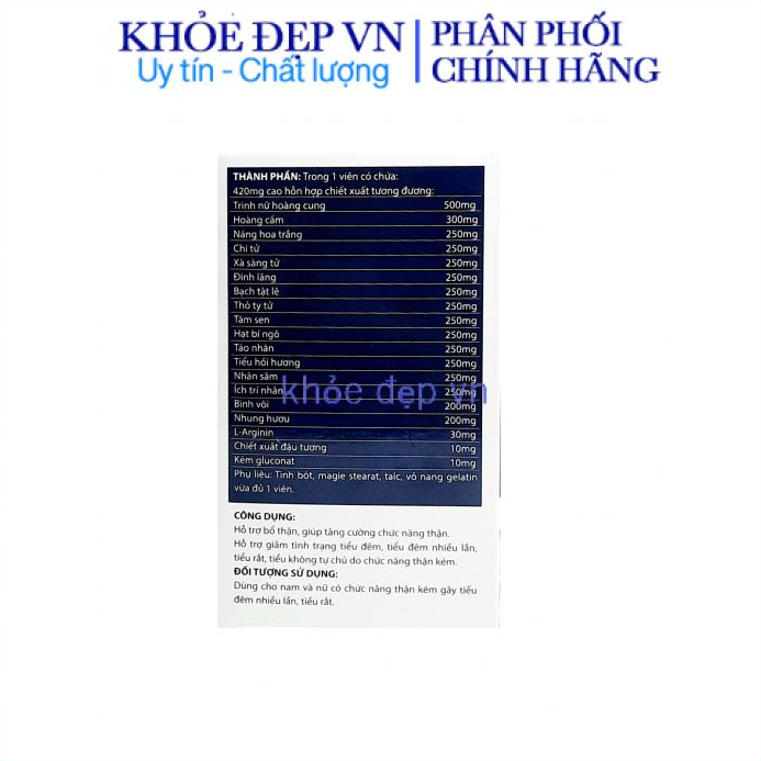 Viên tiểu đêm sâm nhưng bổ thận tăng cường sinh lý năm nữ chai 30 viên