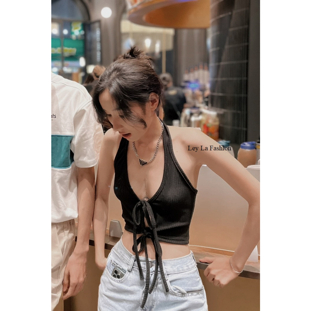Áo Croptop Đỏ Thiết Kế Tay Dài và áo croptop cột dây sexy đi chơi đi tiệc đáng yêu Phong Cách Sugarbomb.mode