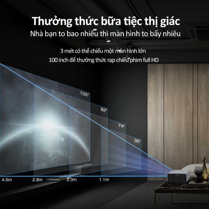 Máy chiếu phim mini kết nối Wifi 5G Bluetooth hình ảnh sắc nét HD 1080P 3D 4K phản chiếu từ điện thoại laptop cho gia đình giải trí dạy học văn phòng