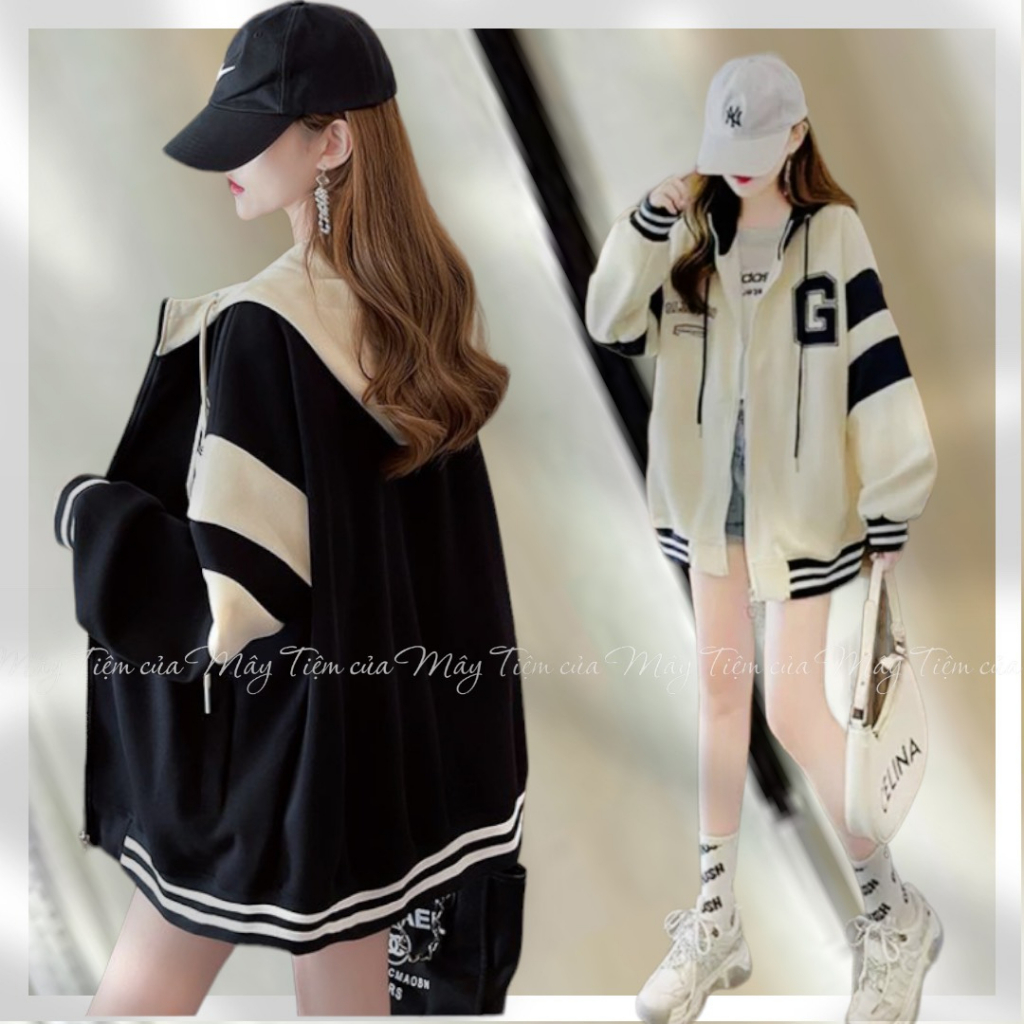 Áo Khoác Hoodie dây kéo phối bo sọc cổ cao logo thêu chữ G, chất liệu nỉ bông loại 1 mềm mịn cực chất sành điệu