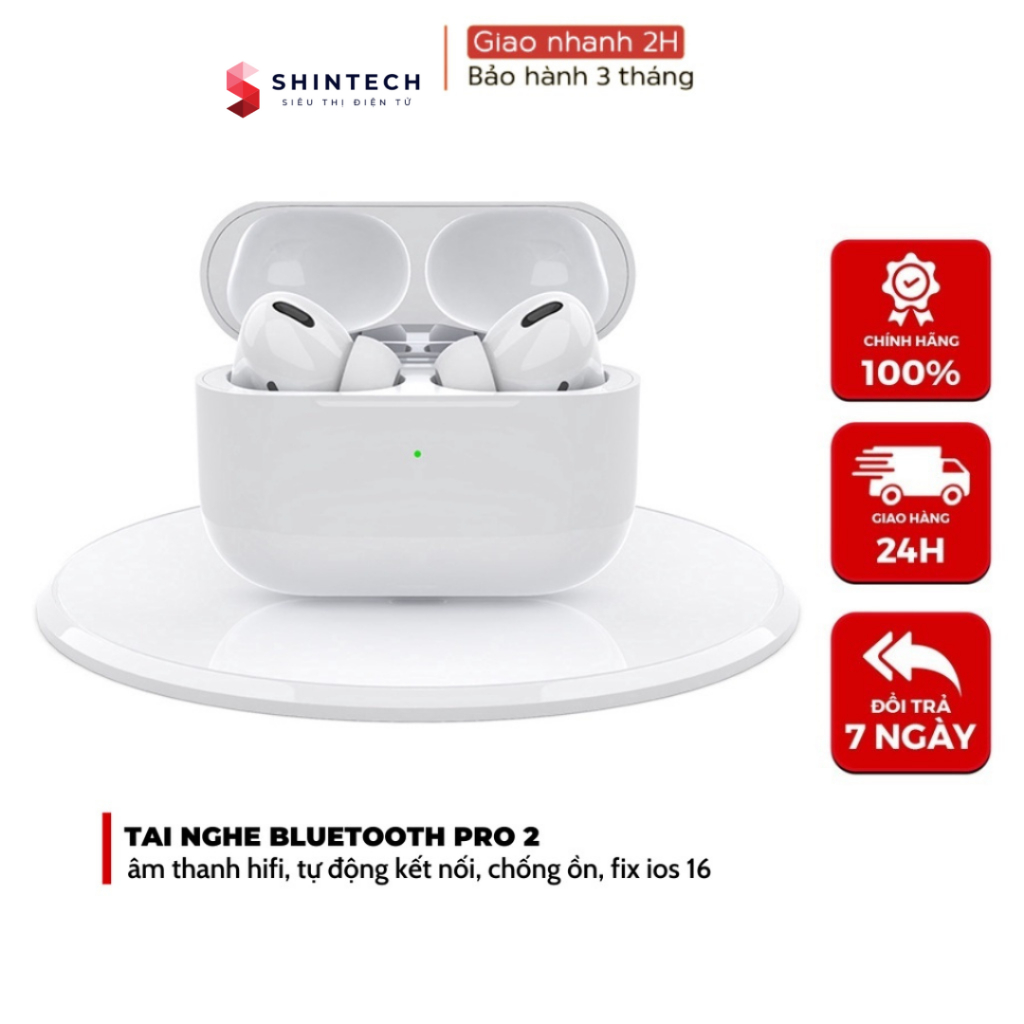 Tai nghe Bluetooth Pro Gen 2 TWS 5.3 Nhỏ Gọn Tiện Lợi Âm Thanh HIFI Chống Ồn Định Vị Đổi Tên - SHINTECH