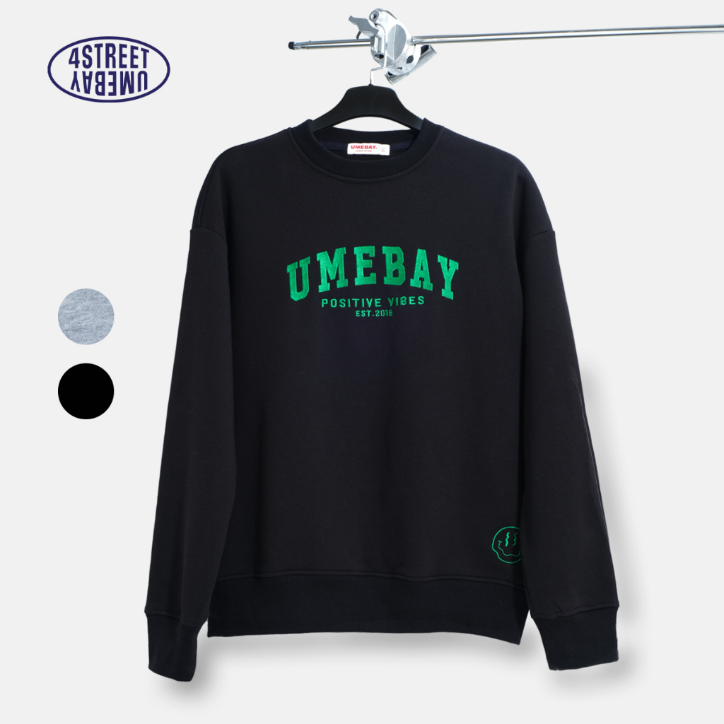 Áo sweater nỉ dài tay nam nữ thêu logo Umebay, 100% cotton form oversize cổ tròn USW06