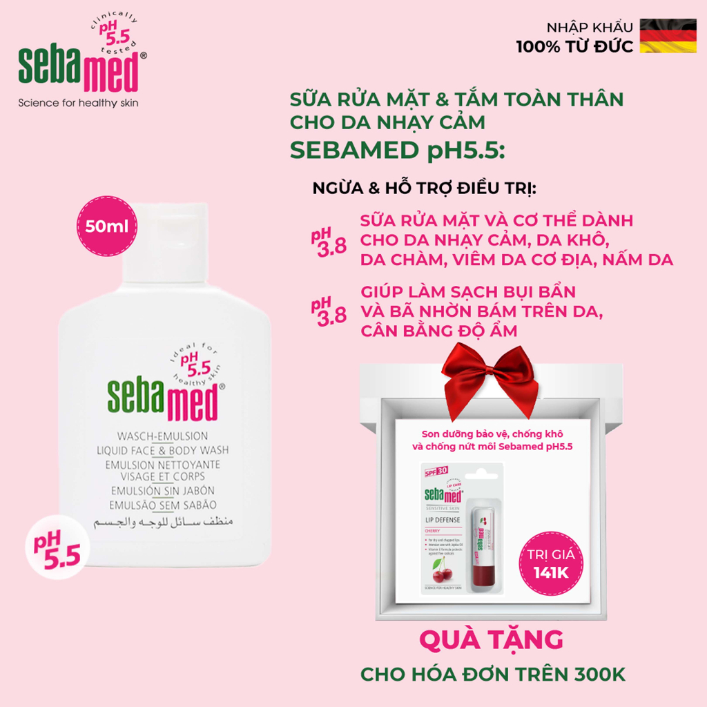 Dung dịch vệ sinh phụ nữ chuẩn cân bằng pH vùng kín Sebamed Feminine Intimate Wash pH3.8 50ml