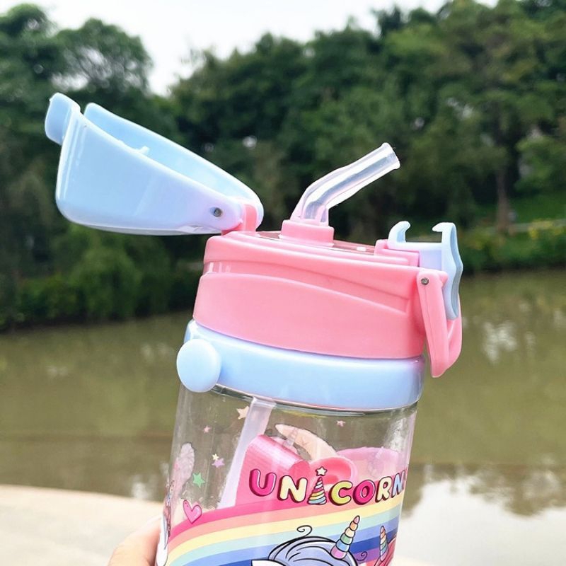 BÌNH NƯỚC HÌNH SIÊU NHÂN CÔNG CHÚA 450ML CÓ ỐNG HÚT  CHO BÉ