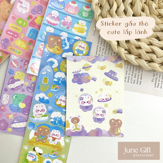 Set sticker gấu thỏ nhũ lấp lánh trang trí sổ, làm journal
