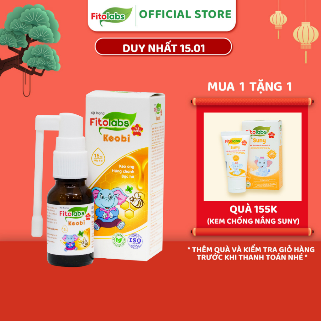 Xịt Họng Keo Ong Fitolabs Keobi Xịt Miệng Cho Bé Giúp Làm Sạch, Giảm Vi Khuẩn, Dịu Mát Họng, Hô Hấp Khỏe Lọ 15ml FITO17