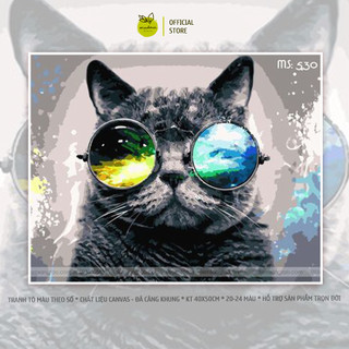 Tranh tô màu 40x50cm có khung mèo đen cool ngầu T530