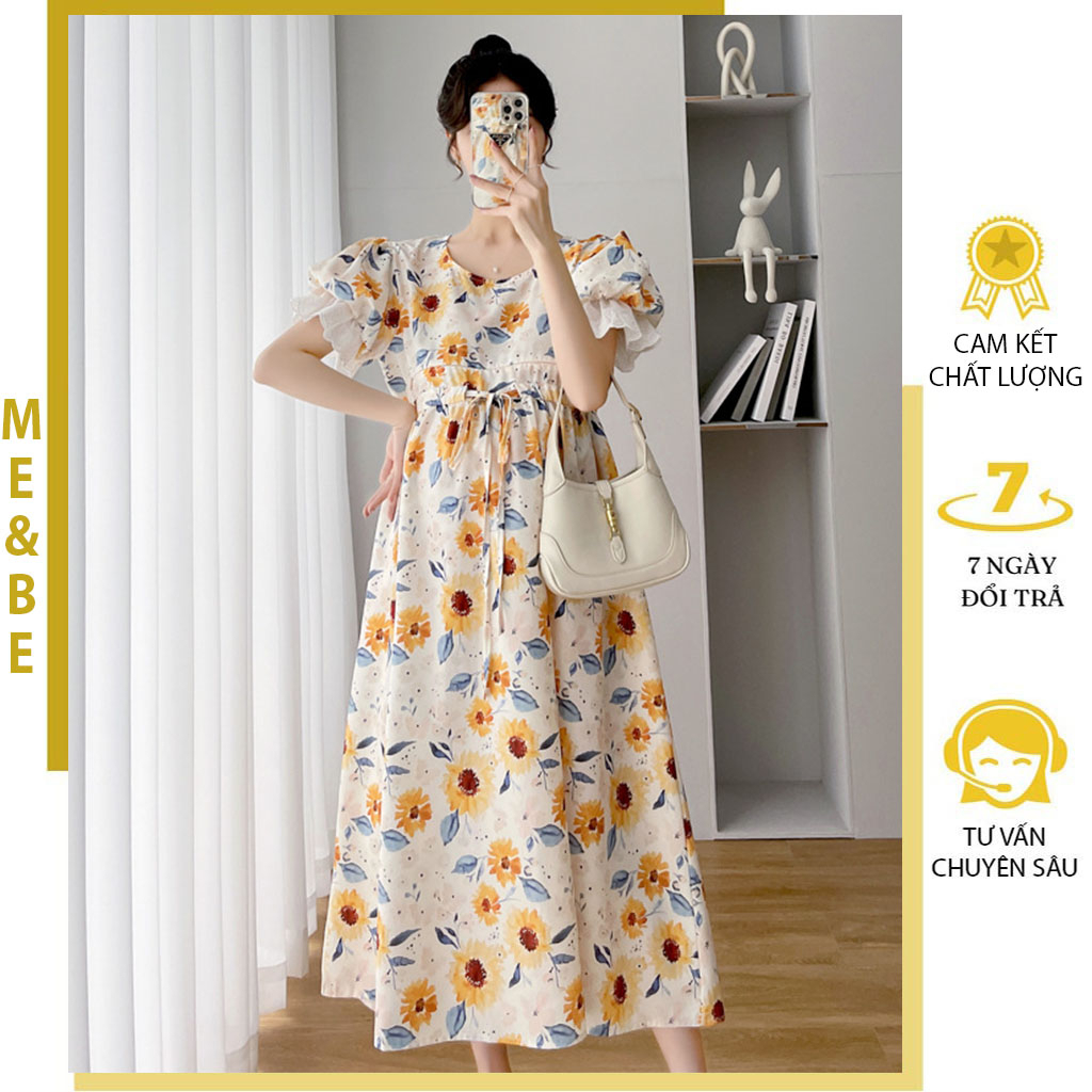ĐẦM BẦU BABYDOLL DÁNG SUÔNG HỌA TIẾT HOA HƯỚNG DƯƠNG - VÁY BẦU CÔNG SỞ ĐẸP PHONG CÁCH TIỂU THƯ