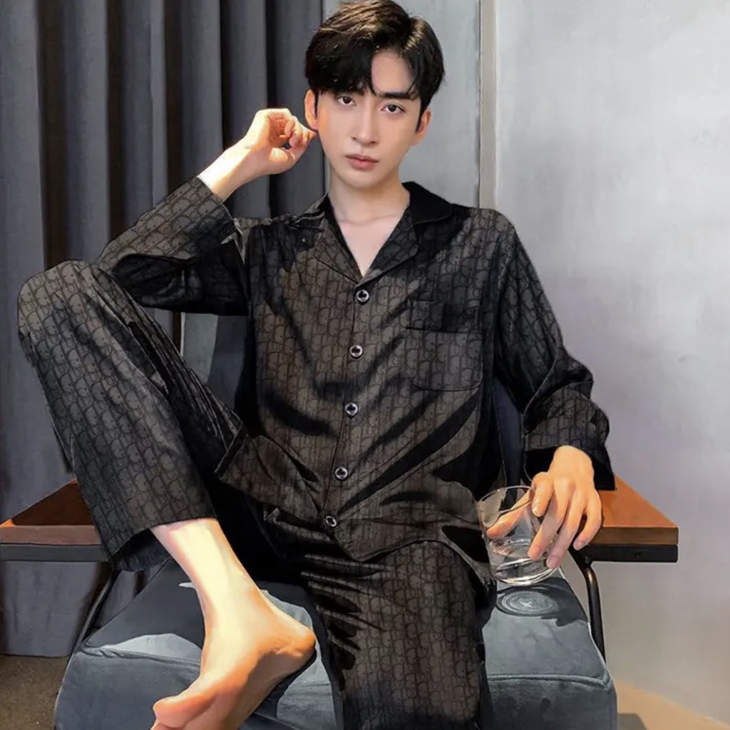 Bộ Pijama Nam Nữ THE 1997 MENSWEAR Dài Tay Chất Liệu Vải Lụa Gấm Vân Dio In Chìm DID1