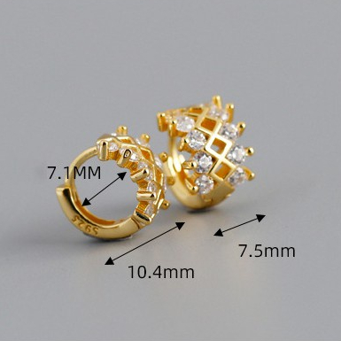 Khuyên tai nam nữ bạc thật 925 mạ vàng đính đá đan chéo cá tính, độc đáo, unisex (1 chiếc) | GEMY SILVER KN16