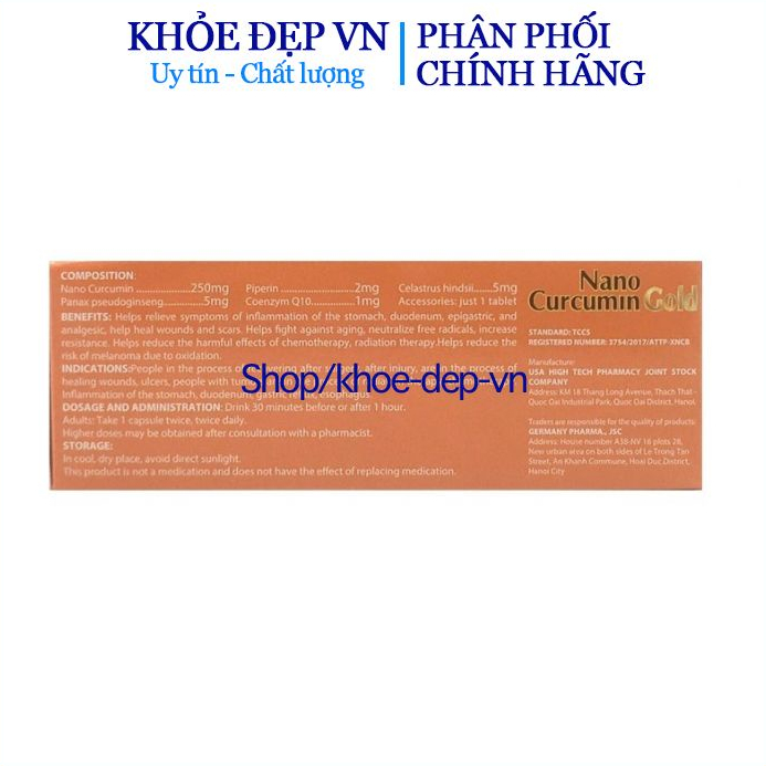 Viên uống Nano Curcumin Gold, giúp giảm tác hại của hoá trị, xạ trị, giảm viêm loét dạ dày - Hộp 30 viên
