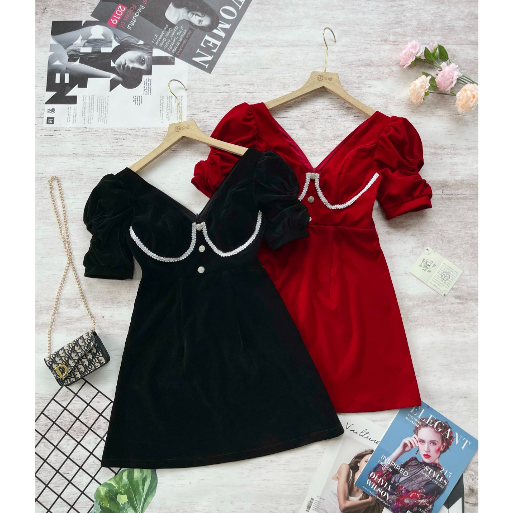 Đầm bigsize Nữ Tú Mỡ Đầm Bigsize Thiết Kế Che Khuyết Điểm Tôn Dáng Đầm nhung cổ V Đi làm dạo phố Đủ size 45-85kg DA0154