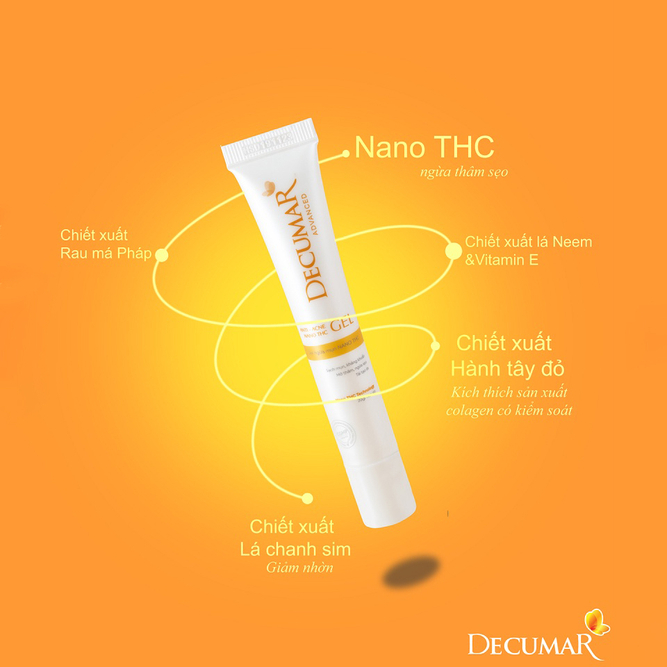 Gel mụn nghệ trắng Decumar Advanced Anti Acne Nano THC giúp ngừa mụn, mờ thâm 20g