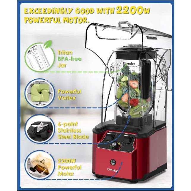Máy xay sinh tố nhà hàng khách sạn chuyên nghiệp MỸ CRANDDI- K90 tốc độ cao 2200 watt có tấm chắn cách âm