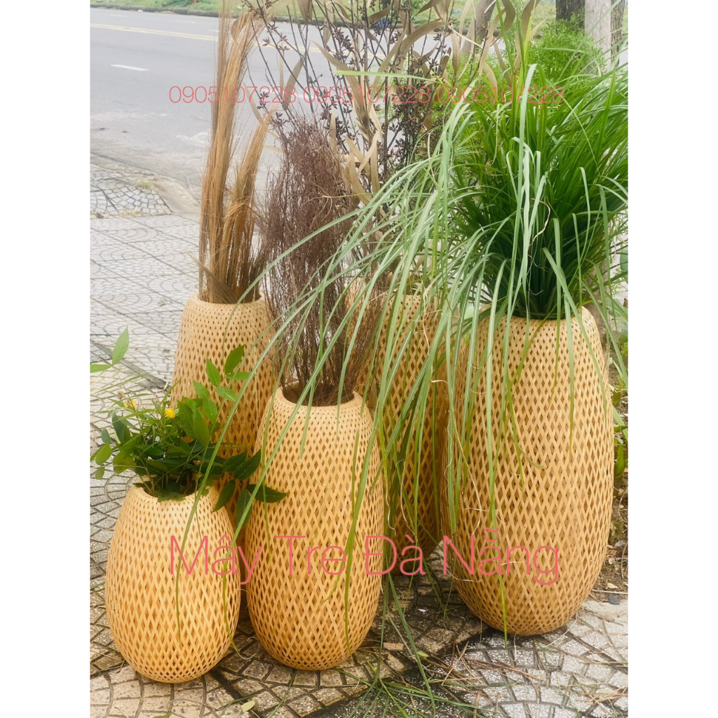 Bình Cắm Lau Bằng Tre Tự Nhiên Đan 2 Lớp Dùng Để Chụp Hình, Trang Trí Cửa Hàng, Quán ......