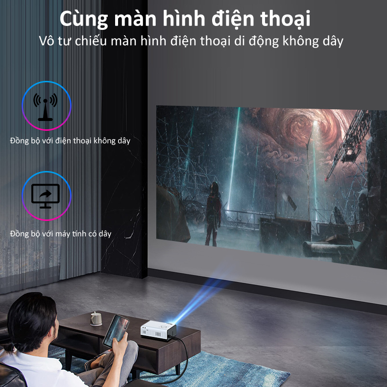 Máy chiếu phim mini kết nối Wifi 5G Bluetooth hình ảnh sắc nét HD 1080P 3D 4K phản chiếu từ điện thoại laptop cho gia đình giải trí dạy học văn phòng