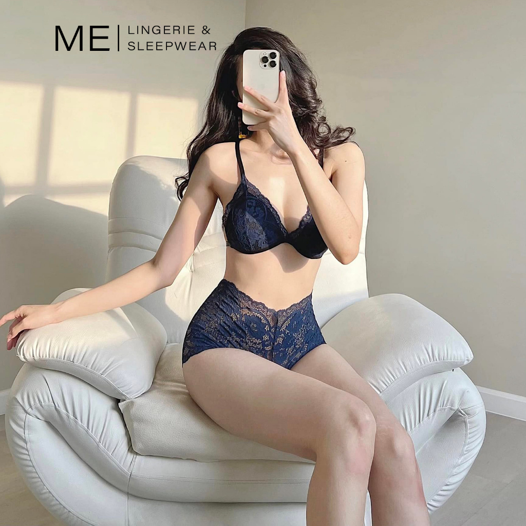 Bộ đồ lót gợi cảm áo bra mỏng không gọng quần boxer tôn vòng 3 gợi cảm màu xanh dương Me lingerie & Sleepwear