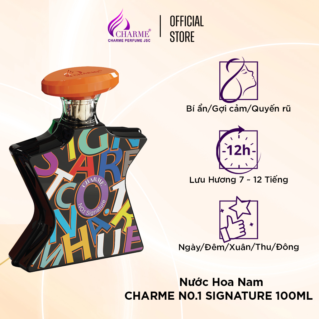 Nước hoa unisex cao cấp, Charme Signature, lưu hương lâu, mùi hương nồng ấm, mạnh mẽ lại dịu dàng,10ml - 100ml
