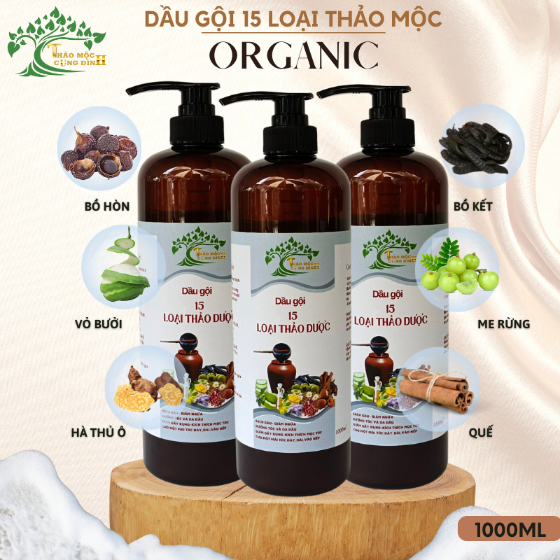 Dầu gội 15 Loại Thảo Dược 1000ml- Tất cả dưỡng chất cần thiết cho tóc