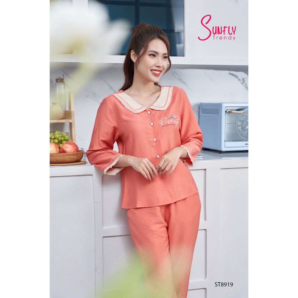 ST8919 - BỘ PIJAMAS LINEN ÁO TAY LỠ QUẦN DÀI