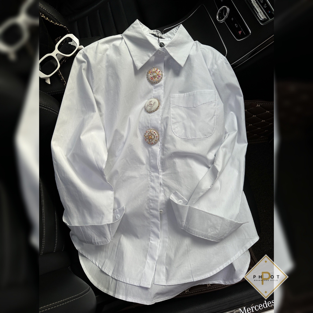 Áo sơ mi nữ dài tay freesize form rộng khuy đá hàng qccc loại 1 A09