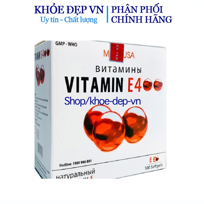 Viên uống đẹp da Vitamin E400 E Đỏ 4000mcg, Aloe vera 500mg - Hộp 100 viên