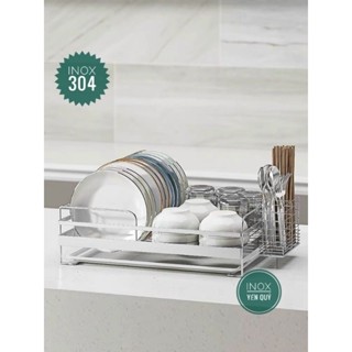 INOX 304 KỆ ÚP BÁT 1 TẦNG ĐẶT BÀN CÓ KÈM KHAY HỨNG NƯỚC TẶNG GIÁ ĐỂ ĐŨA