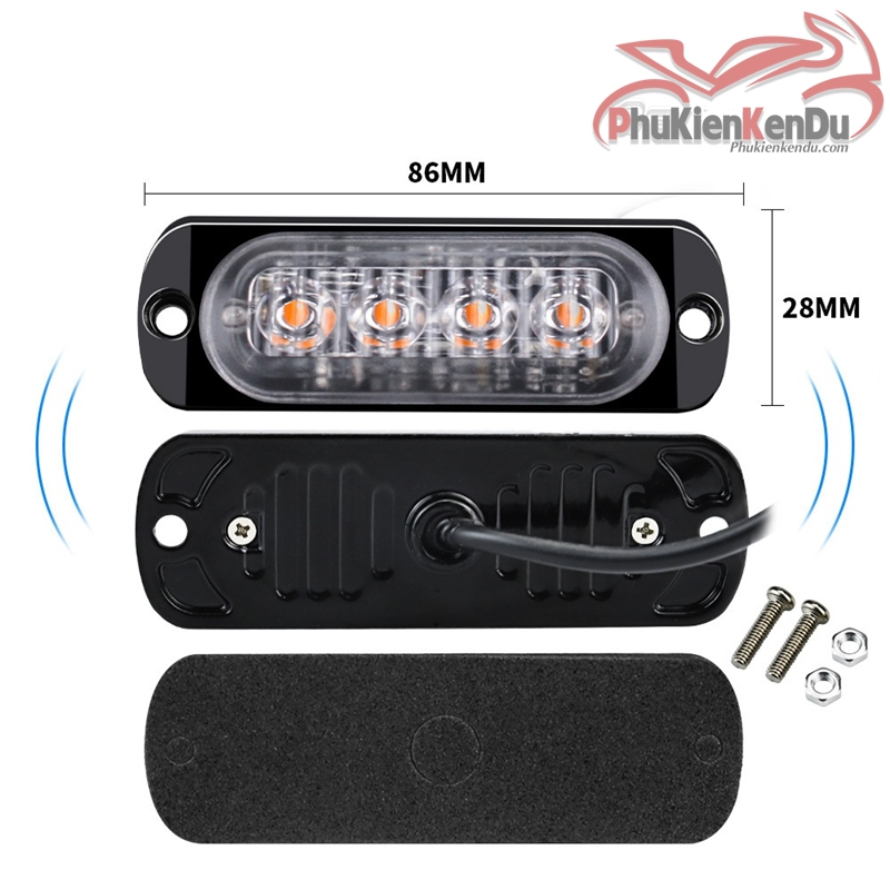 Đèn police chớp xanh đỏ 4 Led cao cấp 16 chế độ nháy cảnh sát vỏ nhôm CNC 12V-24V - DXZ