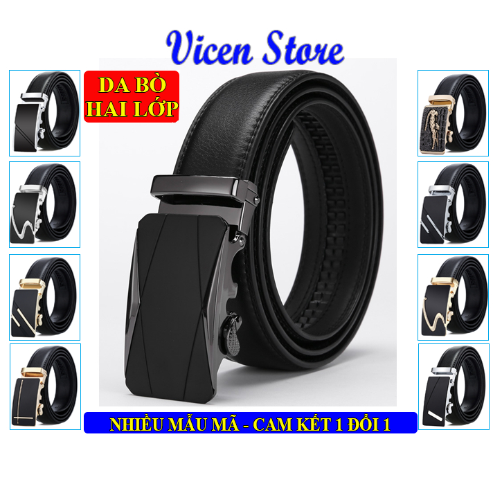 Thắt Lưng Da Cao Cấp VICENZO Khoá Tự Động Mặt Thép Chống Rỉ. Dây Nịt Lưng Nam Hiện Đại Trẻ Trung