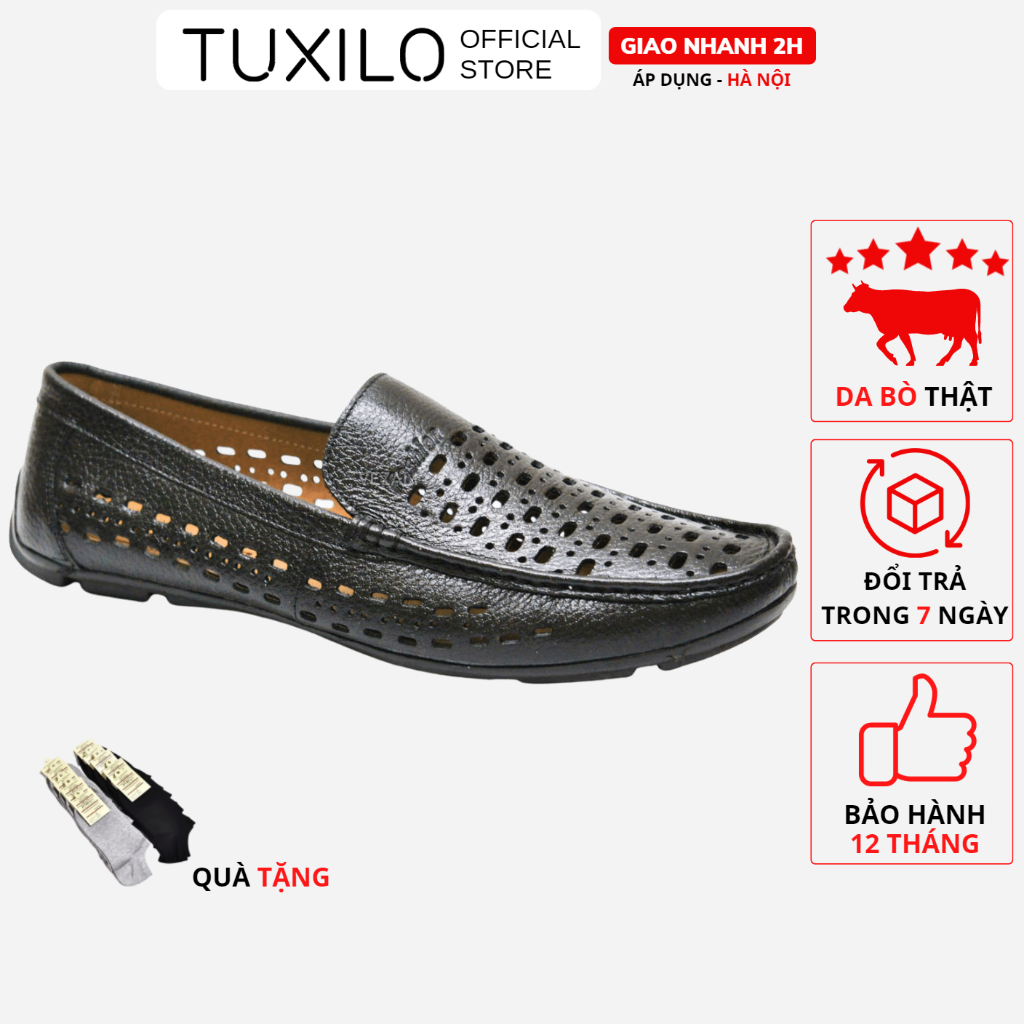 Giày da nam khoét lazer dáng loafer TUXILO giày lười nam họa tiết đục lỗ sang trọng thoáng khí chống mồ hôi chân TX01
