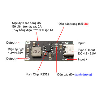 Mạch USB Type-C 3A IP2312 Sạc Nhanh Pin Lithium