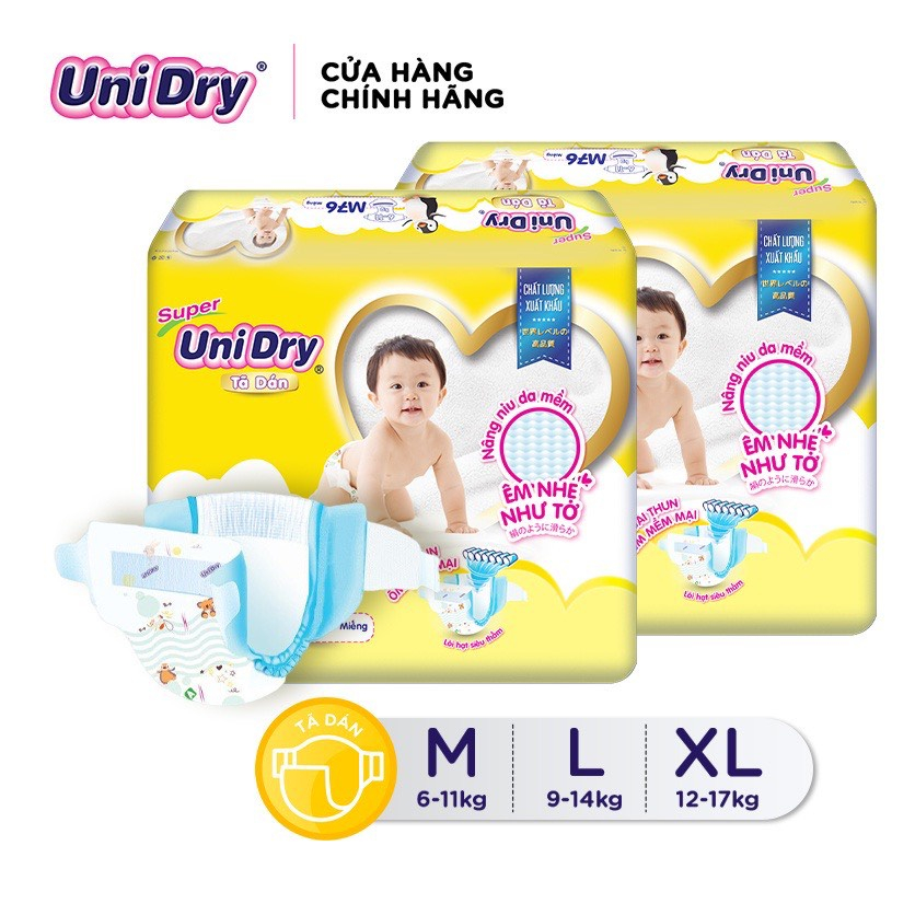 combo 2 bịch Tã Dán Unidry Bịch Đạị( S46/M42/L38/XL34).