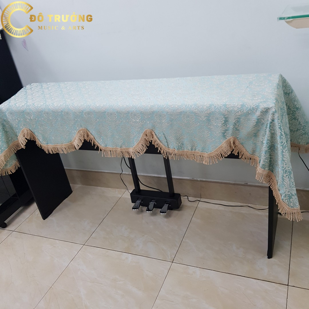 Khăn phủ đàn Piano điện hoa văn màu xanh gấm