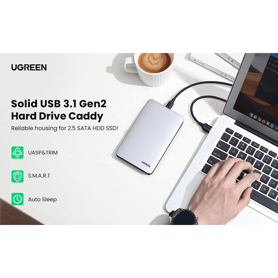 Hộp đựng ổ cứng 2.5 inch SSD, HDD SATA UGREEN CM300 Tốc độ truyền tải cao | Thiết kế sang trọng BH 18 Tháng 1 Đổi 1