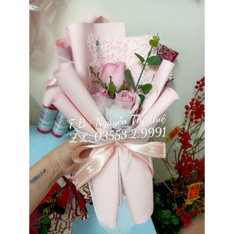 Bó hoa 3 bông sáp+túi thiệp (Vui lòng đặt từ 2 bó )