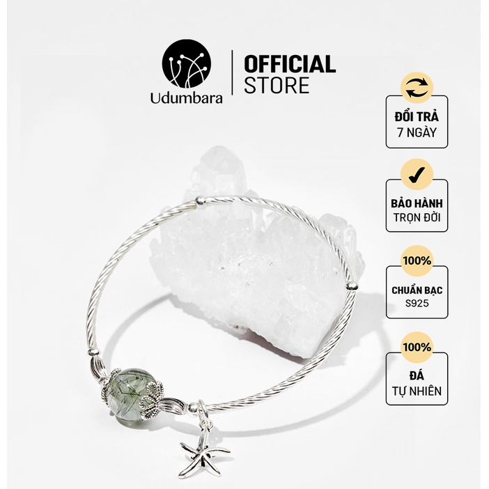 Lắc tay bạc nữ đá thạch anh tóc xanh charm sao biển S925 may mắn bình an phong thủy Udum quà biếu tặng sang trọng