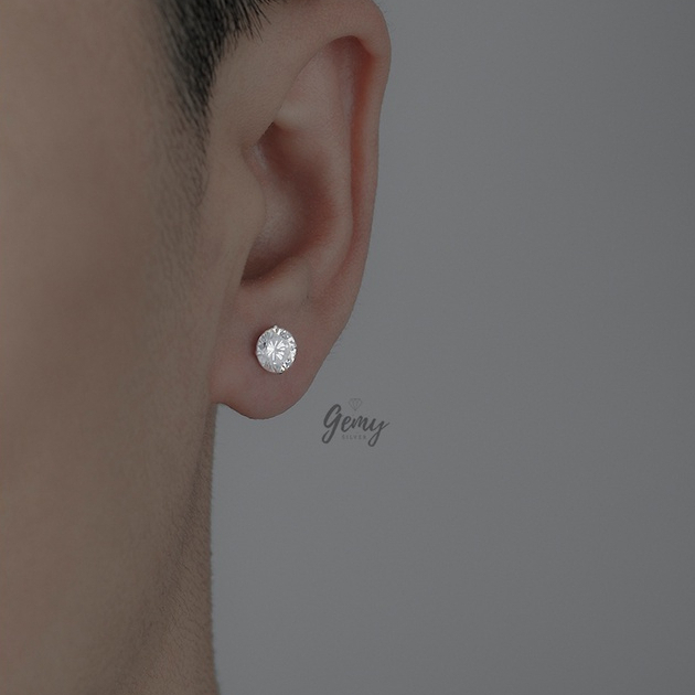 Khuyên tai nam nữ bạc 925 nụ mặt đá nhiều size đơn giản, unisex K129 K190(1 chiếc)| GEMY SILVER